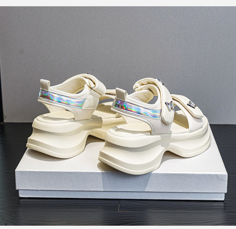 Dép sandal nữ quai chữ V đế dày 5 cm, phong cách thể thao, dán Velcro, phù hợp đi chơi ngoài trời hè 2026 — M2605 đen, M 2605m Màu sắc chi tiết 16