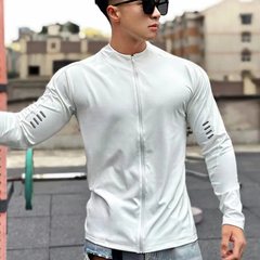 Quick-dry long-sleeved fitness jacket for men, bicycle riding clothes, sun-drying clothes, casual sports running zipper top