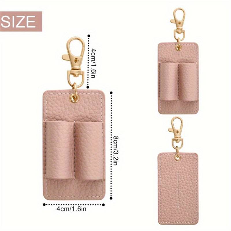 Multi-Functional Imitation Leather Pen Holder with Double Slot Metal Clip PU Leather Neck Hanging Easy Detachable Portable Pen Holder Keychain