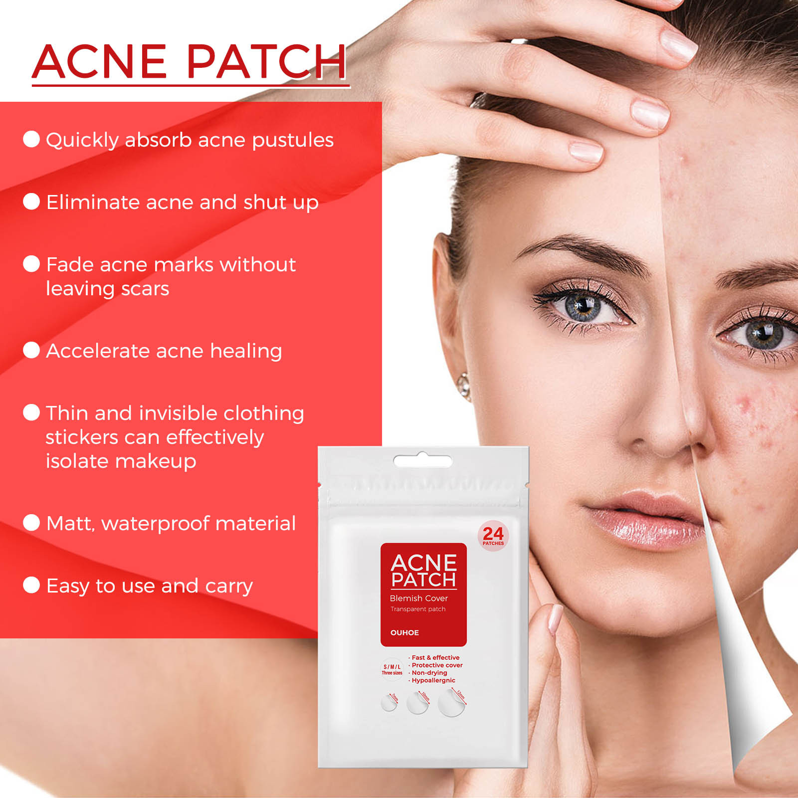 OUHOE Reparatie Gezichtsbedekking Verzachtende Huidverzorging Acne Patch_voghion.com