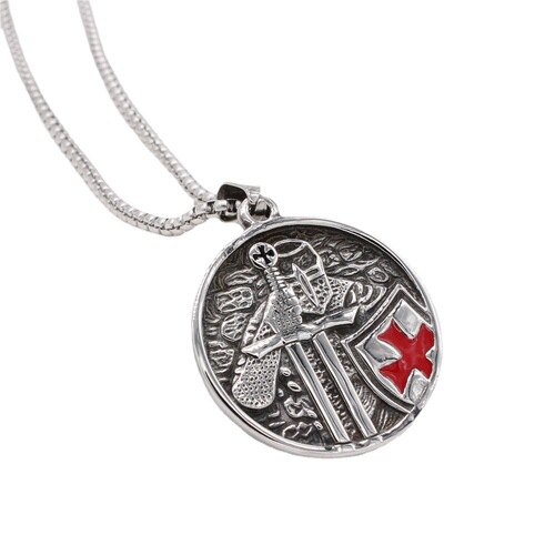 P0924 Wholesale Fashionable, Trendy, and Vintage Cross & Shield Design with Deadpool Motif—Men's Titanium Steel Pendant