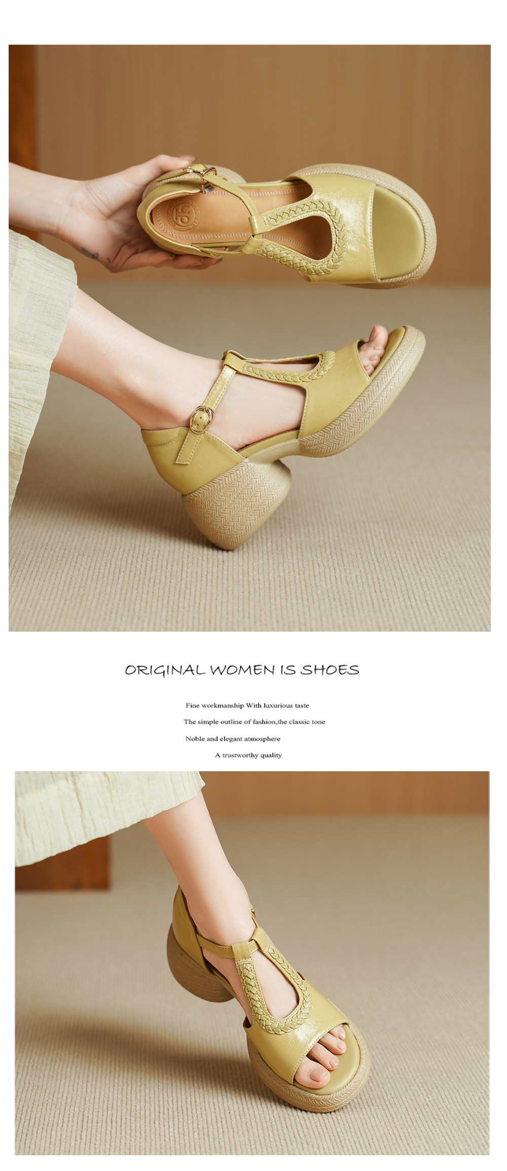 Sandal cao gót nữ mũi cá hở ngón, đế dày da cừu, gót 9 cm — màu trắng ngà chi tiết 8