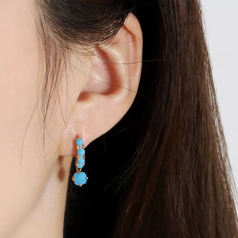 S925纯银韩版小众设计感博主款简约蓝色耳环韩系小红书热卖耳饰品