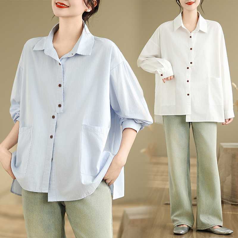 Summer Japanese solid shirt, plus size, loose fit