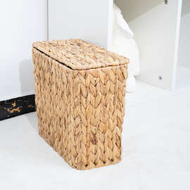跨境葫芦草手工草编收纳筐方形带盖垃圾桶卧室客厅杂物编织收纳筐