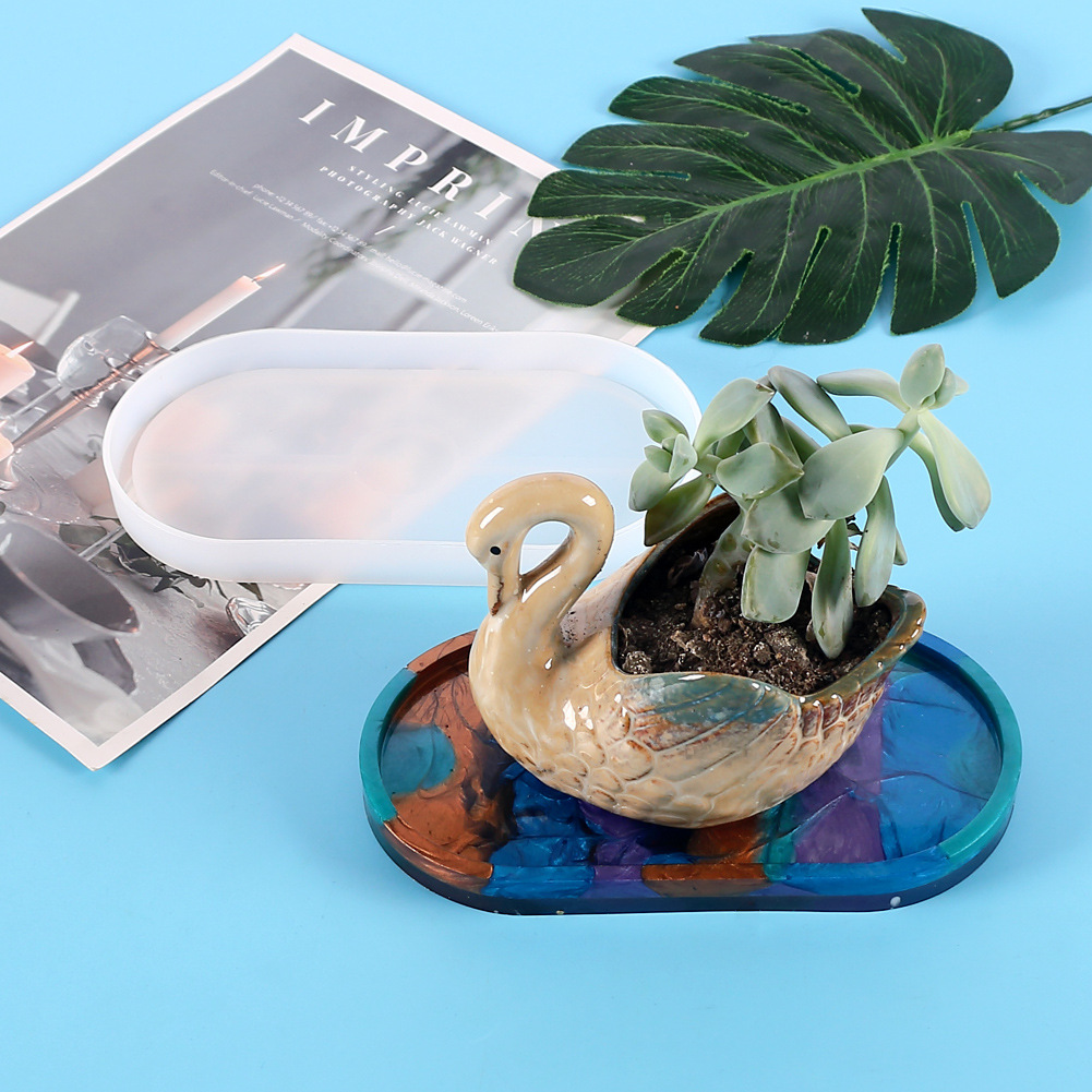 DIY cristal epoxi molde oval Mesa titular montaña silicona resina haciendo espejo bandeja molde