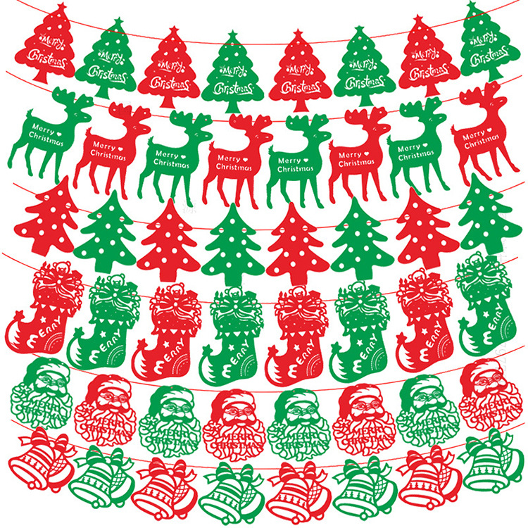 Navidad banderas de colores fieltro tela Navidad pequeño árbol colorido banderas alces Navidad decoración colgando banderas adornos pull banderas colgante tirar flores