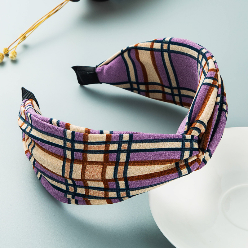 Heming Headband Korean Personality Wide-brimmed Striped Plaid Fabric Knot In The Middle Headband Simple Mori Style Hairpin For Hair Washing display picture 3