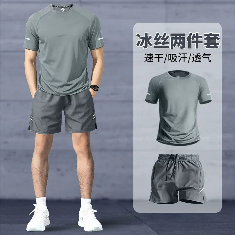 Men's summer new running sports suit, quick-dry short-sleeve shirt, shorts, training badminton three-quarter pants, fitness clothing Men's summer new running sports suit, quick-dry short-sleeve shirt, shorts, training badminton three-quarter pants, fitness clothing