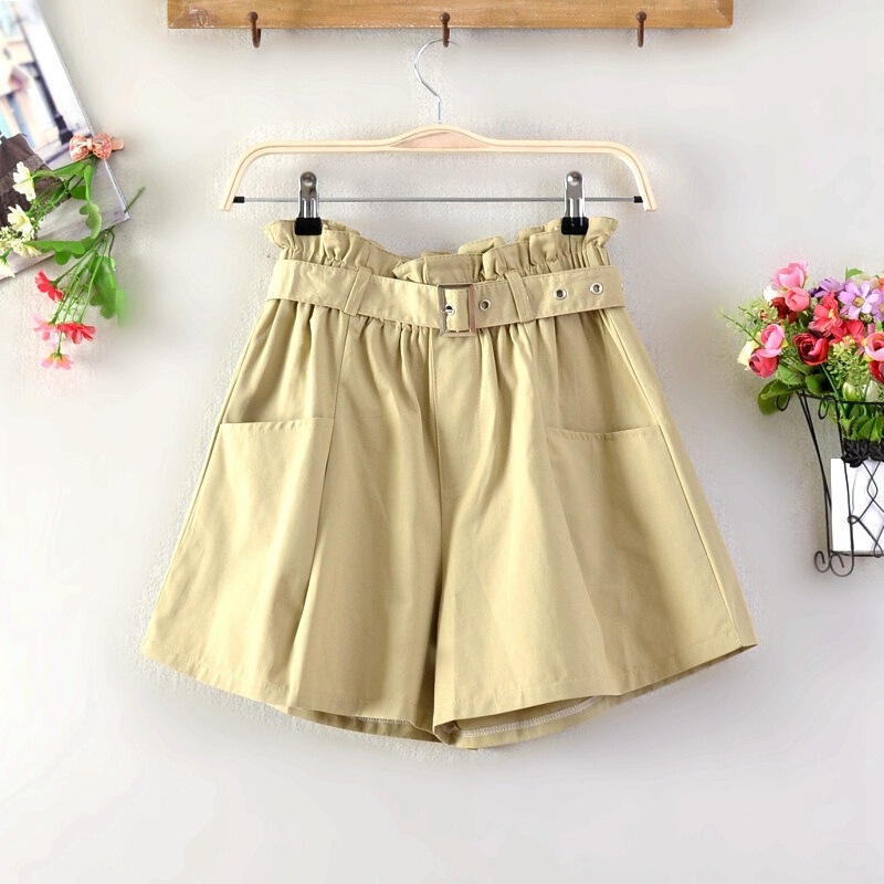 Women's Pocket Boxer Shorts 2024 Summer New Style Spicy Girl Knee-Length Thin Wide-Leg Pants with Elastic Waist Casual Pants