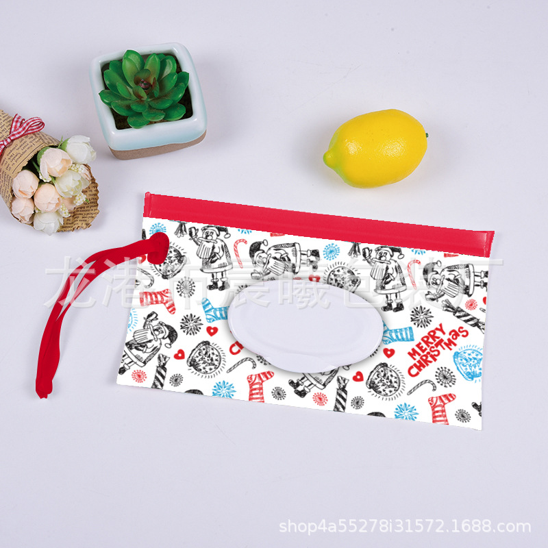 新款圣诞节EVA湿巾袋翻盖抽取式纸巾袋便携式手提收纳袋EVA口罩袋