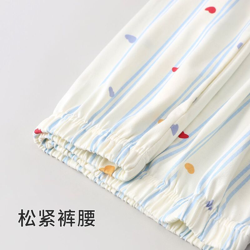 条纹睡衣女长袖长裤全棉卡通猫咪网红家居服纯棉外穿家居服套装|undefined