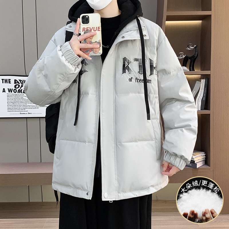 青少年男士潮流拼接假两件连帽50绒羽绒服26冬季御寒保暖百搭外套