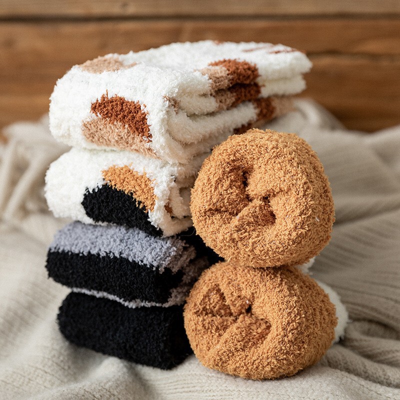 plush socks children autumn and winter fleece-lined thickened warm stockings floor socks cat claw cute home sleep women's socks