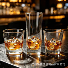 晶源透明加厚白料玻璃四方平底洋酒烈酒杯威士忌水茶啤酒杯子批发