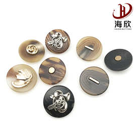 树脂金属组合纽扣 金属脚纽扣 棒花西装大衣装饰纽扣