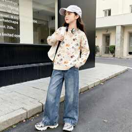 童装女童春装套装2026新款儿童针织上衣中大童休闲牛仔裤两件套