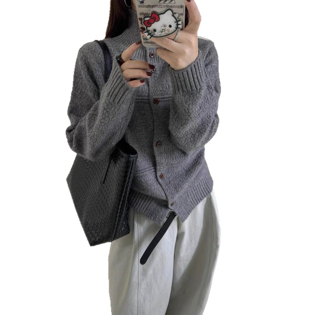 잉어 겉 한국판 빈티지 칼라 스웨터 코트녀 2025 가을 겨울 부드러운 찹쌀 겉