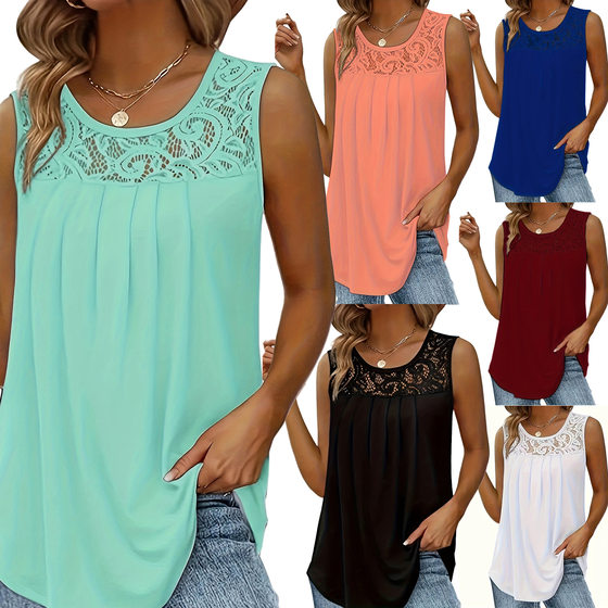 2025 New European and American Spring and Summer Solid Color All-match Sleeveless Chest Pleated Casual Vacation Top