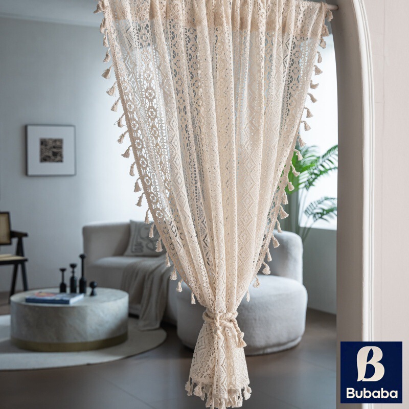 Feimao Cross-Border French Crochet Translucent Hollow-Out Curtains Lace Bedroom Living Room Bay Window Finished Door Curtain Sheer Curtain Window Screen