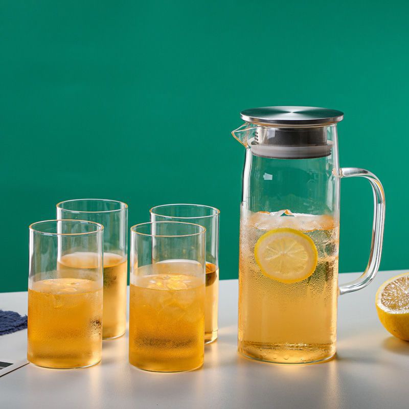 En stock botella de agua fría de vidrio borosilicato con mango simple olla recta de gran capacidad botella de agua fría de vidrio engrosado