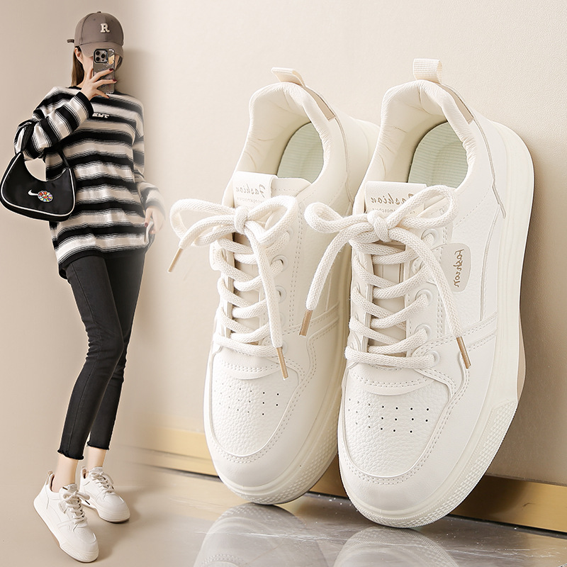2025 primavera zapatos blancos para mujeres nuevos zapatos de estilo coreano para niñas zapatos de skateboard de altura zapatos casuales H6518