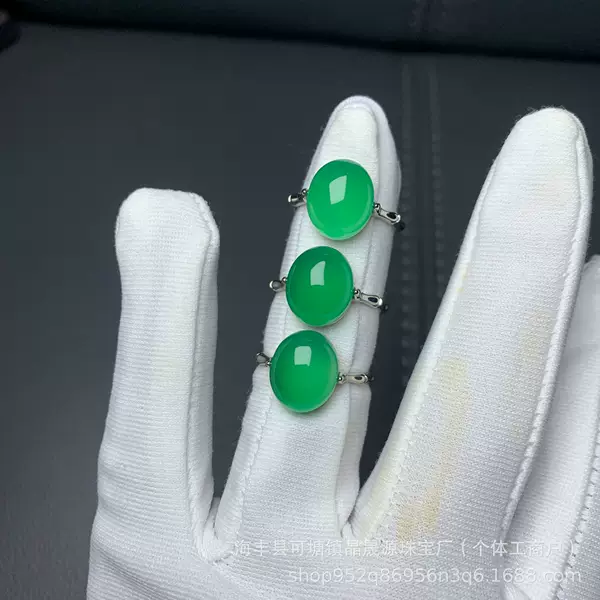 Green agate chalcedony high ice egg surface agate inlaid bamboo female ring net red live preferred factory wholesale jewelry