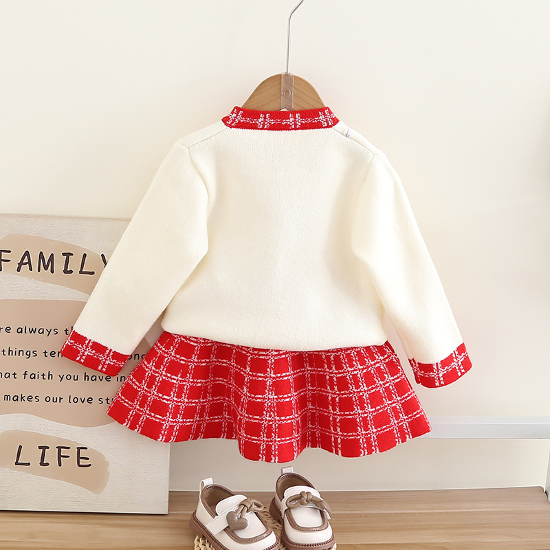 Pulloverkleid für Mädchen mit goldenem Rand, kleiner duftender und minimalistischer Stil, gestricktes zweiteiliges Kleid, Baby-Mädchen,_voghion.com