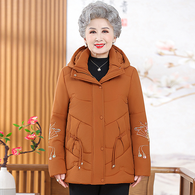 中老年人冬装女连帽棉衣妈妈羊羔绒保暖羽绒棉服奶奶加绒加厚棉袄