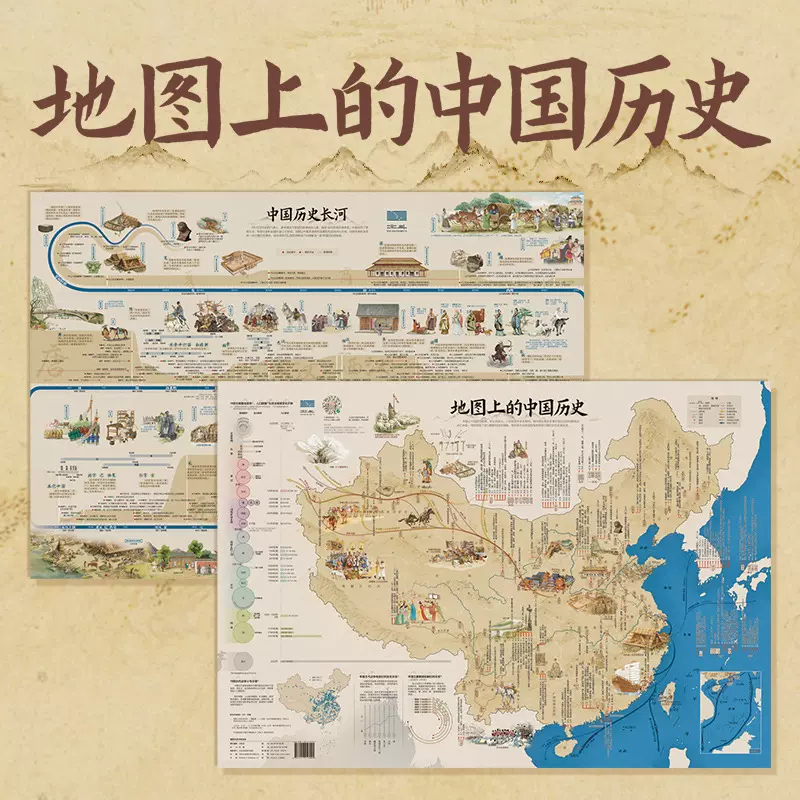 北斗地图上的中国历史+中国历史长河两张 平面贴图墙贴学生教师用