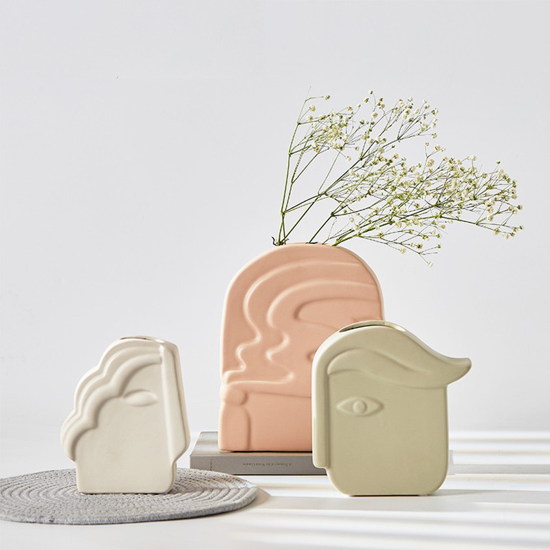 Nordic ins estilo creativo moderno jarrón de cerámica simple cara salón arreglo floral decoración arte abstracto