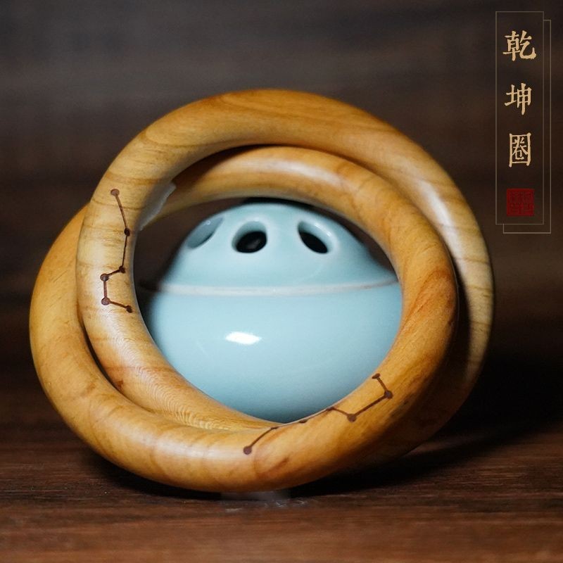 天然雷撃桃木乾坤輪陰陽腕輪純手一体彫刻乾坤輪|undefined