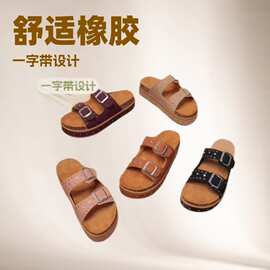 勃肯凉拖2025新款夏季休闲沙滩海边外穿增高厚底皮带扣一字带拖鞋