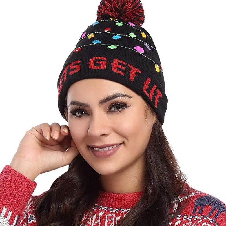 Weihnachtsmütze Garn Acryl Jacquard LED Weihnachtswollmütze Herbst/Winter warme Strick-Weihnachtsmütze_voghion.com