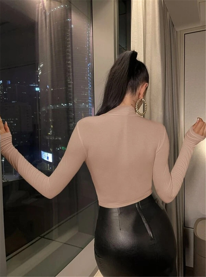 Autumn Winter Base Slim Fit Pleated Small Turtleneck T shirt