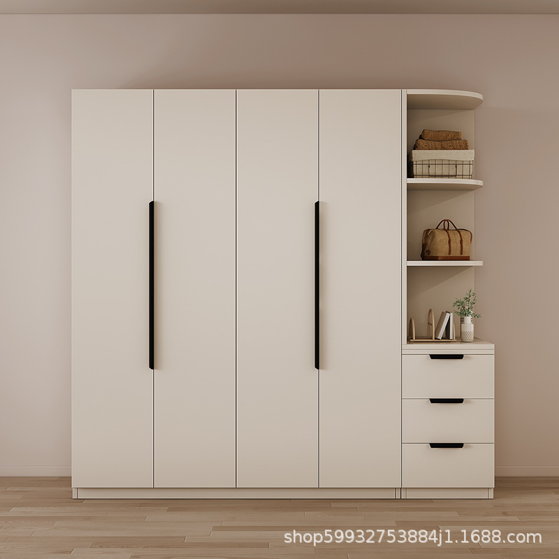 Shunfeng arriba armario dormitorio doméstico moderno simple puerta corredera pequeña casa de alquiler armario de estilo crema image 4