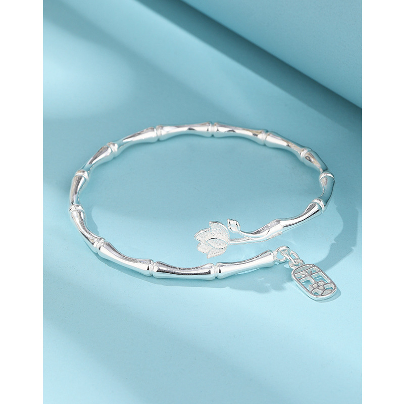 Lotus bambú conjunta pulsera de plata esterlina 999 plata pura bambú joven periódico seguridad pulsera de plata pulsera femenina para novia