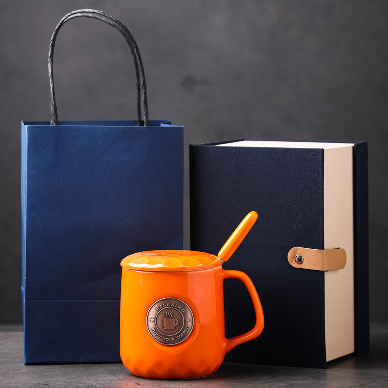 Taza de cerámica Juego de regalo de empresa Cuaderno Firma de libro Taza de bolígrafo Taza de café Regalo de mano con LOGOTIPO