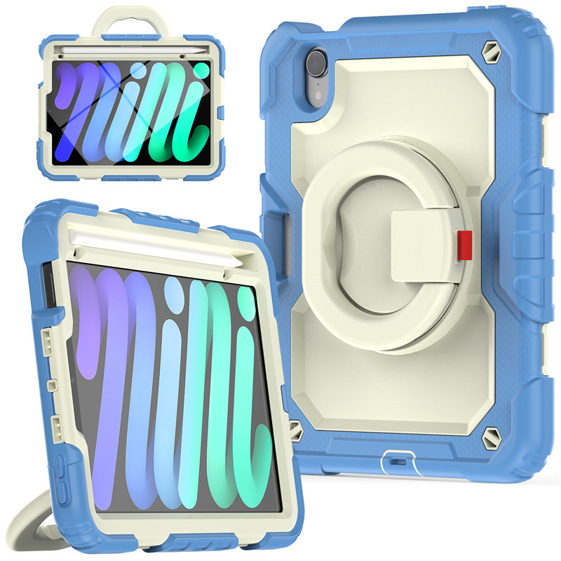 Suitable for iPad mini6 strap bracelet rotating beige PC bracket tablet case mini4 mini5 protective case Suitable for iPad mini6 strap bracelet rotating beige PC bracket tablet case mini4 mini5 protective case