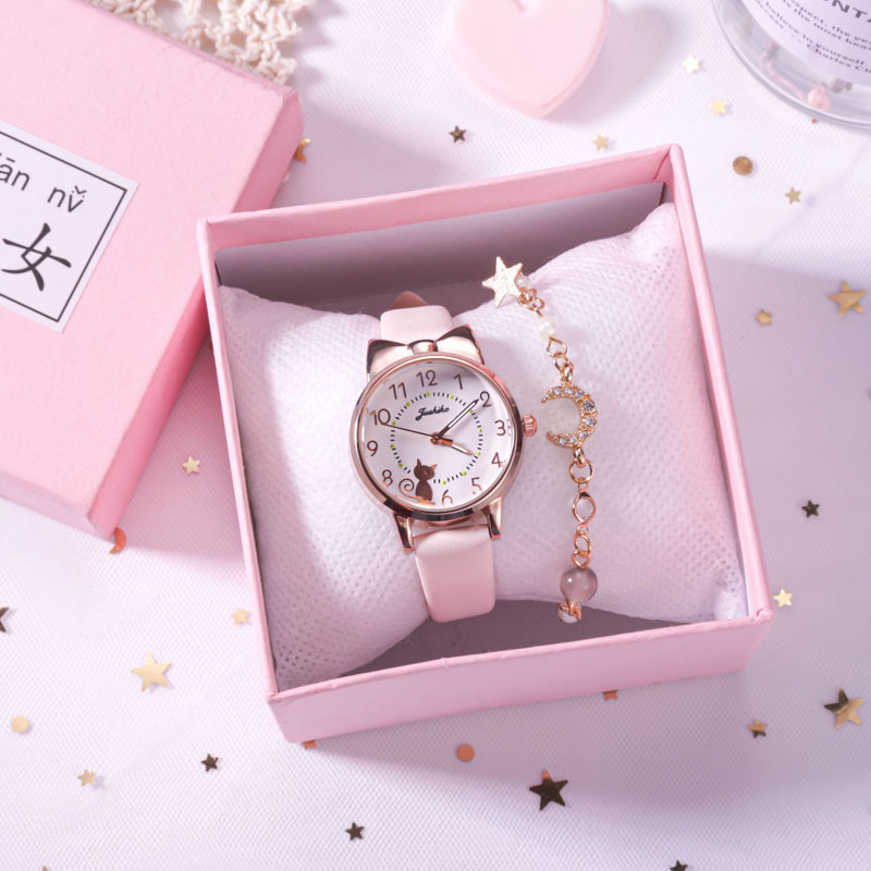 Quartz Watch Women's Seven O'Clock Cat Six O'Clock Cat Heart Luminous Needle Student Watch