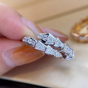 Full Diamond Opening Snake Ring Women's Ins Trendy Fashion Personalized Niche Design Sense Light Luxury Cold Style Snake Bone Ring