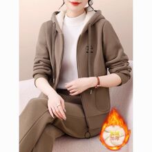 妈妈宽松套装女秋冬卫衣休闲两件套加绒洋气连帽运动2025新款加厚