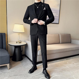 Slim-Fit Plus-Size Casual Men's Suit Korean Style Trendy Men's Blazer Handsome Groom Wedding Outfit
