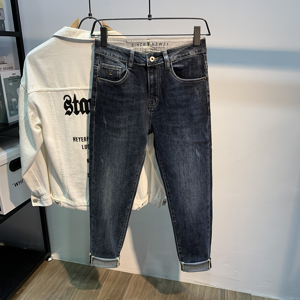 European fashion brand elastic jeans for spring and autumn new styles, high-end men's versatile slim fit small leg pants_voghion.com