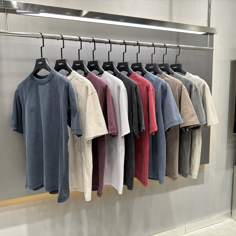 Asaourol American Retro Old Pure Color Simple European and American Short-Sleeved T-Shirt Men's Summer Heavy Cotton Half-Sleeve Asaourol American Retro Old Pure Color Simple European and American Short-Sleeved T-Shirt Men's Summer Heavy Cotton Half-Sleeve