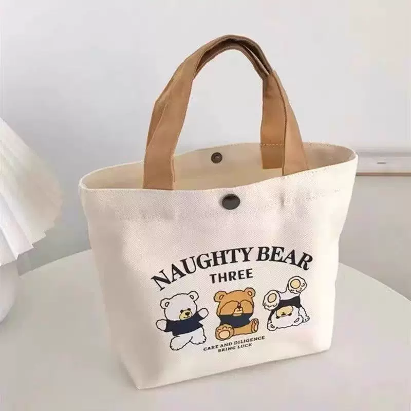 帆布包小巧型百搭手提小布包女学生饭盒袋卡通印花上班族手拎包