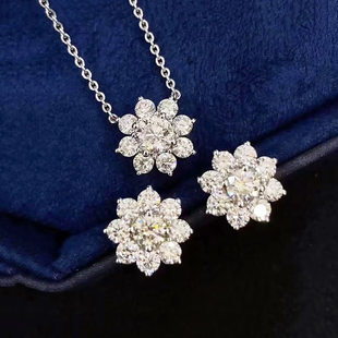 Live cargo source imitated Mozang stone flower blossoming sun flower necklace women's net red same ring full diamond ligaus earrings suit