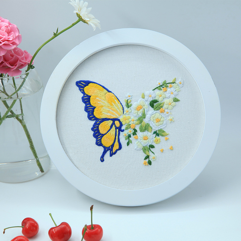 Bordado DIY paquete material mariposa colgante redondo pintura Lu decoración hecha a mano creativa regalo para adultos bolsa de costura