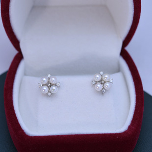 Source factory fresh water pearl 3-4mm strong light almost flawless big four happy S925 earrings earrings women fashion