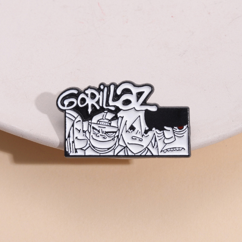 越境創意gorillazロックバンド記念金属ブローチ個性白黒漫画キャラクターバッジ
